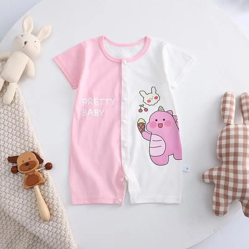 Pure Cotton Newborn Baby Clothes Toddler Girls Onesie Cartoon Cute Infant Bodysuits Short Sleeved Baby Boys Rompers Costume coloured baby bodysuits Baby Rompers