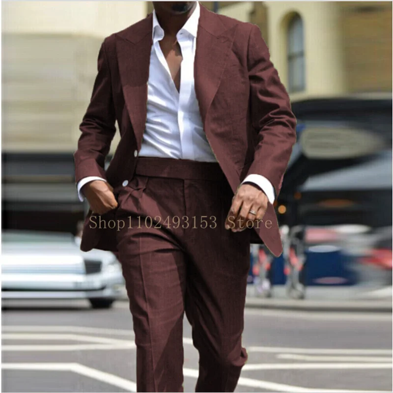 2023 Tailor Made Male Suits Slim Fit Casual Peak Lapel Two Buttons 2 Pieces Best Men Groom Wear Suits Blazer+Pants Costume Homme