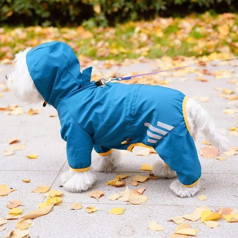 PETCUTE Impermeabile Per Cani Con Cappuccio, Riflettente E Regolabile – Giacca Antipioggia Leggera Per Taglia Piccola E Media Con Foro Per Guinzaglio