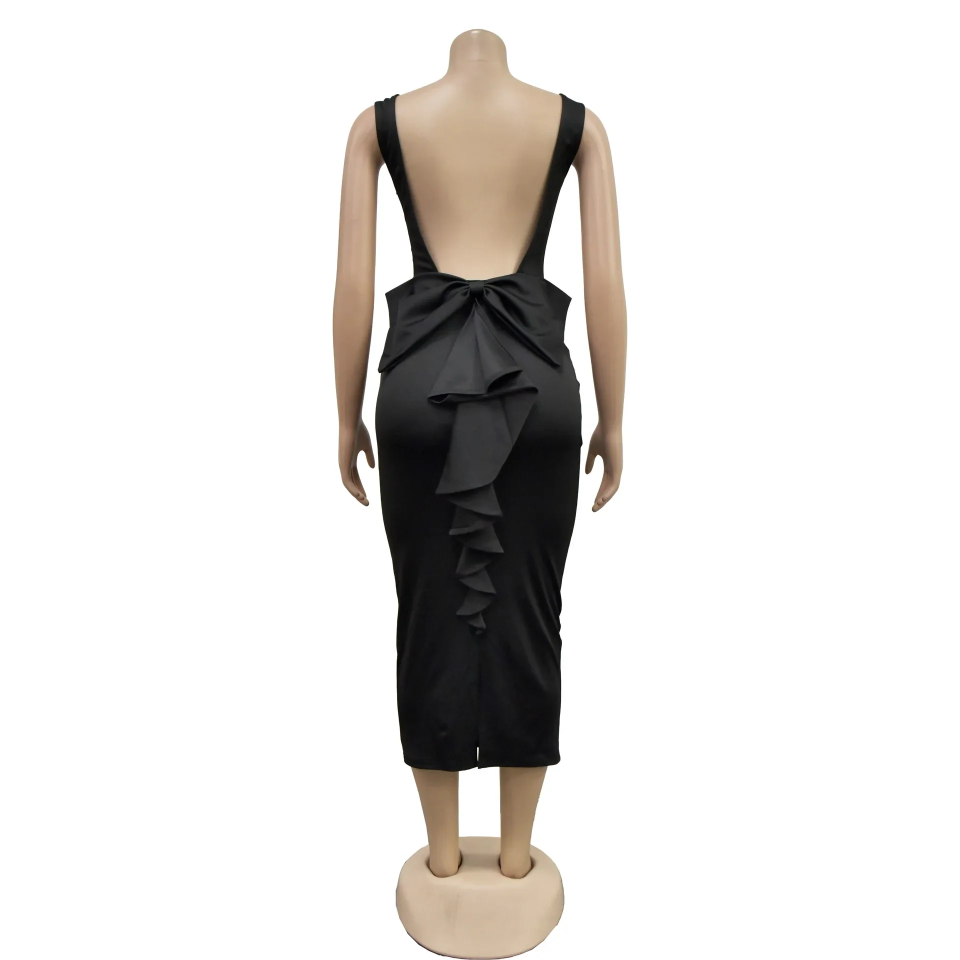 Elegant V-Neck Backless Midi Dress for Women 2025 Spring