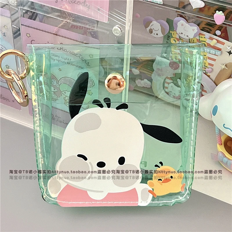 귀여운 산리오 동전 지갑, 쿠로미 시나모롤 포차코 PVC 젤리 질감 미니 지갑, 애니메이션 이어폰 보관 키체인, 소녀 선물