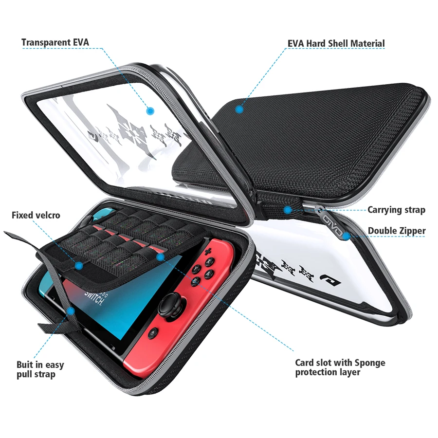 스위치 보관 가방 10개의 게임 카드 슬롯 포함 충격 방지 휴대용 여행용 케이스 N-스위치 보관 케이스