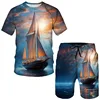 Summer Pirate ship 3D Print T-Shirts Shorts Sets Men's Tracksuits Oversized Short Sleeve T Shirt Pants Set Man Suits Clothing 5