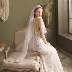 V820 Exquisite Wedding Bridal White Veil Plain Tulle Lace Wrapped Head Hairpins Brides Handmade Veil Women Marriage Accessories