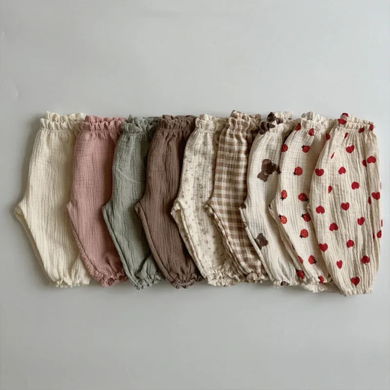 Summer New Baby Pants 2023 Korean Kids Spring Organic Cotton Loose Tiger Bear Floral Print Pants Boys And Girls Lantern Trousers