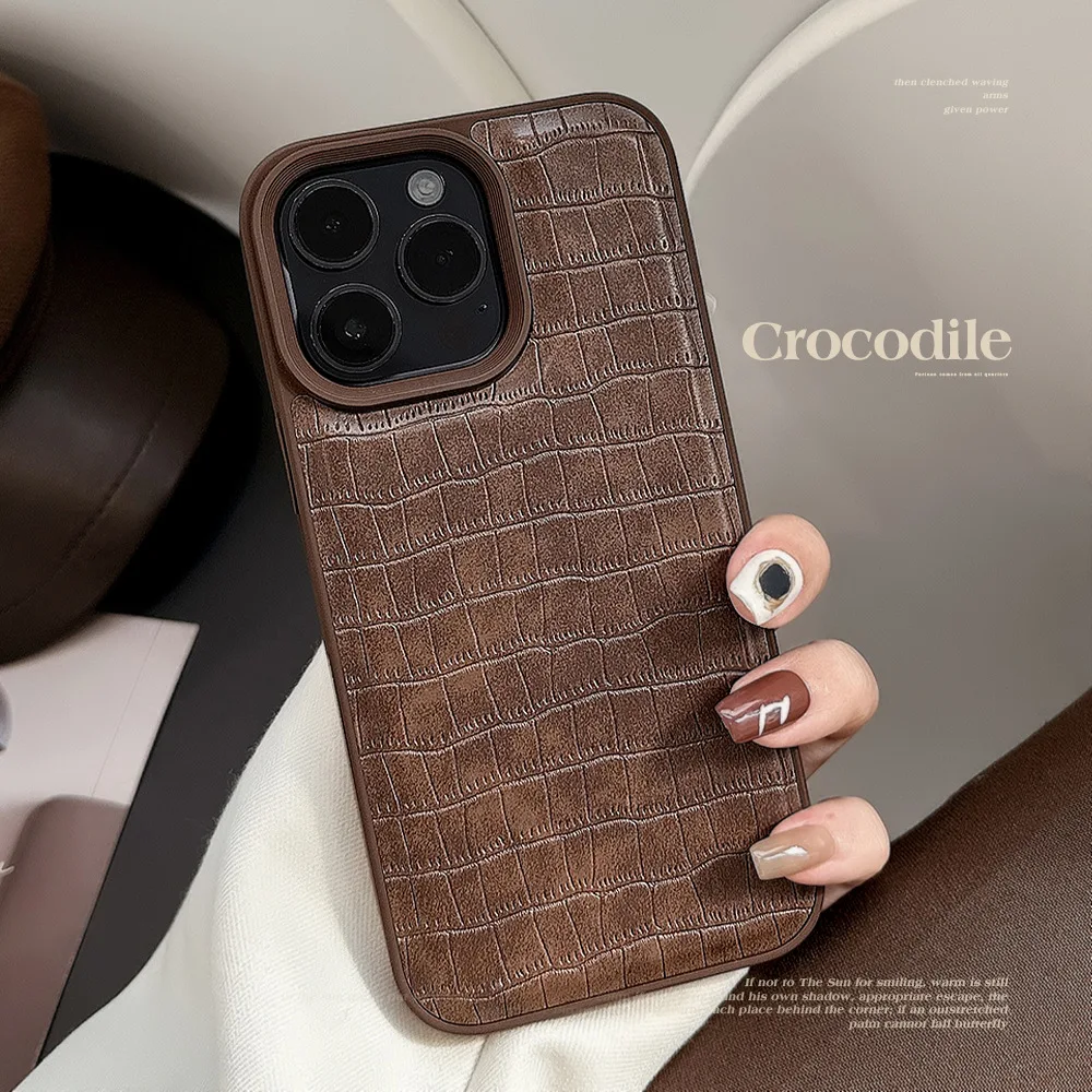 Earth Tone Faux Leather Alligator Texture Phone Case - Stylish Vintage Brown Cover
