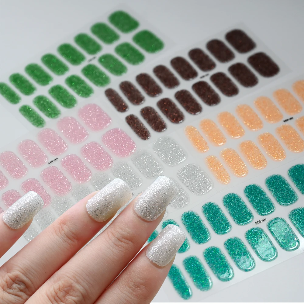 Nail Stickers Nail Decals Nail Art Decoration 16Tip Pink French Glitter Foil Gel Nail Wraps UV Semi-Cured Full Cover Nail Patch Strip Sticker UV LED Lamp Gel Polish Wrap