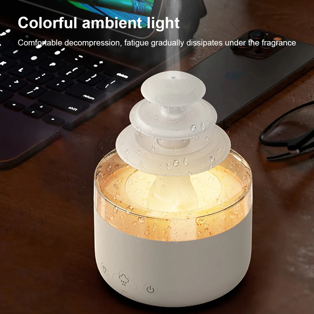 500ML Portable Air Humidifier Low Noise Rain Cloud Raindrop Night Light Multifunctional 7 Colorful Light for Home Bedroom Office