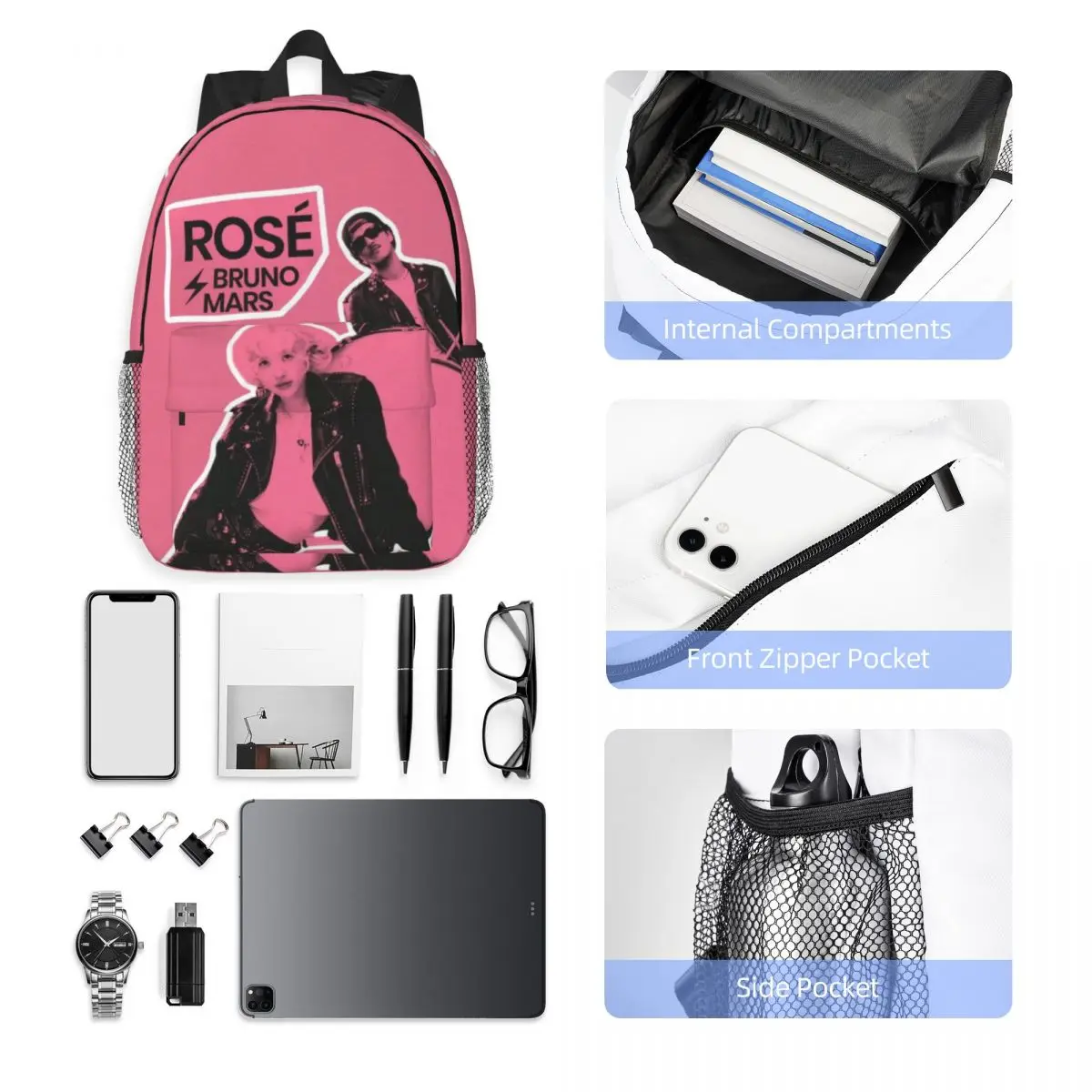 A-APT ROSE-Bruno Mars New Fashionable Pattern School Bag Print Lightweight Backpack 15inch 5