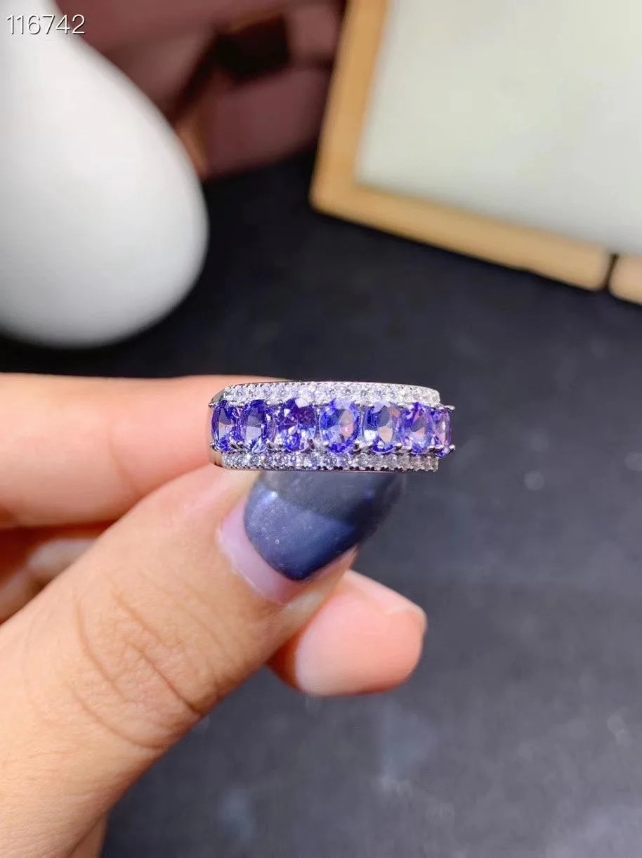 Bague en tanzanite naturelle pour femme, argent regardé S925, or blanc, pierre précieuse naturelle, anneau de nucléoRing simple, bijoux pour femme