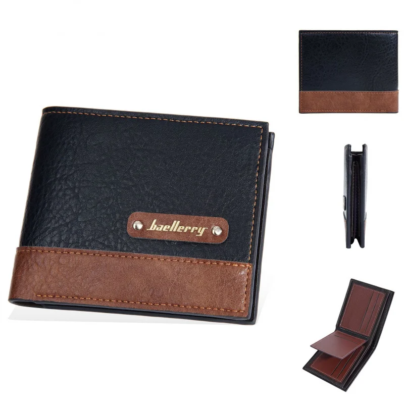 New Men's Short Business Patchwork Zippered Wallet Thin Card Holder