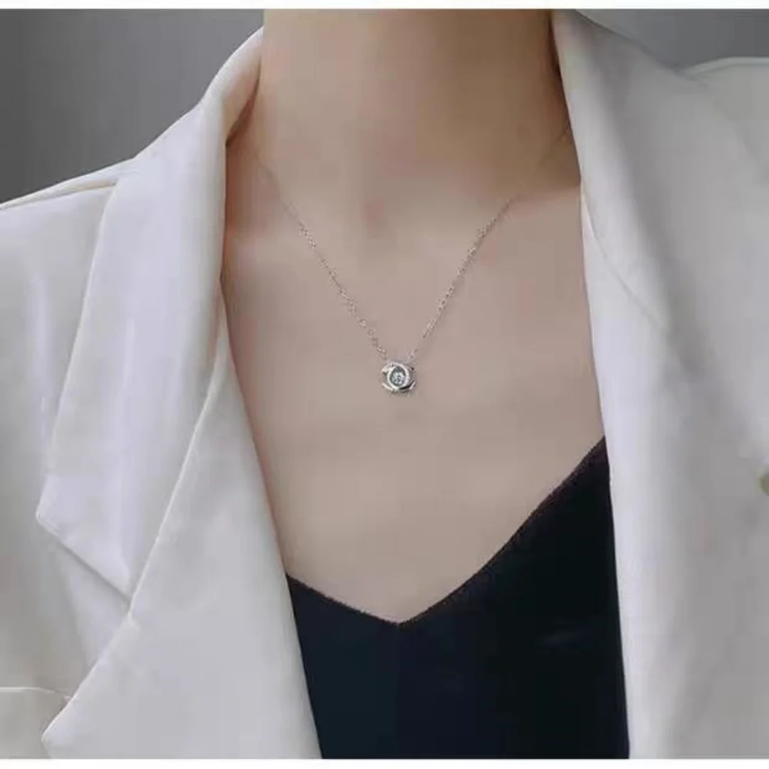 KNRIQUEN Double C Moissanite Pendant Necklace D Color 925 Sterling Silver 18K White Gold Plated Whit GRA Certificate