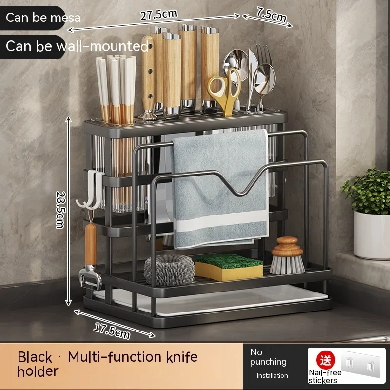 Kitchen knife holder, chopstick holder, wall mounted multifunctional countertop, cutting board, vegetable board storage 6