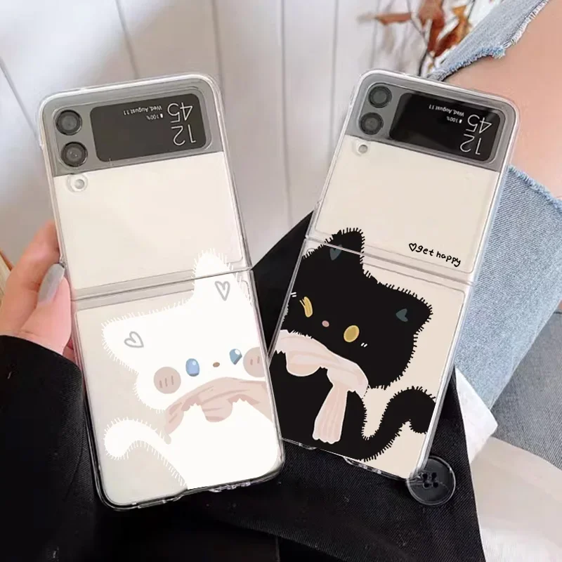 Custodia per telefono con simpatico gatto cartoon per Samsung Galaxy Z Flip 8 6 7 ZFlip 5, cover antiurto per Samsung Z Flip4 Z Flip3.