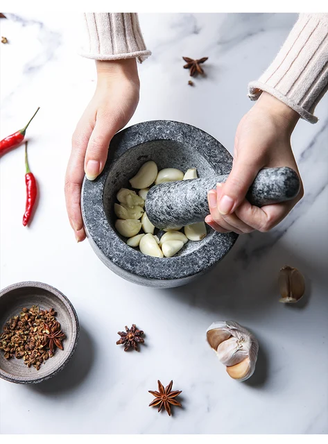 Mortar and Pestle Set - Unpolished Heavy Granite for Kitchen Spices, Herbs,  Pesto Grinder - AliExpress