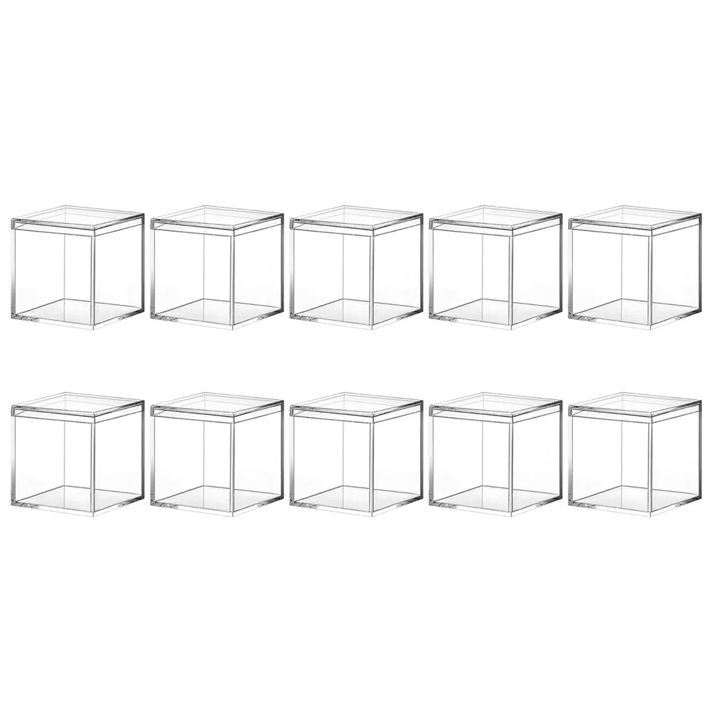 

10pcs 6.5x6.5cm 10x10cm Acrylic Candy Box Goodie Bags Clear Chocolate Plastic Wedding Party Favor Packing Box Container