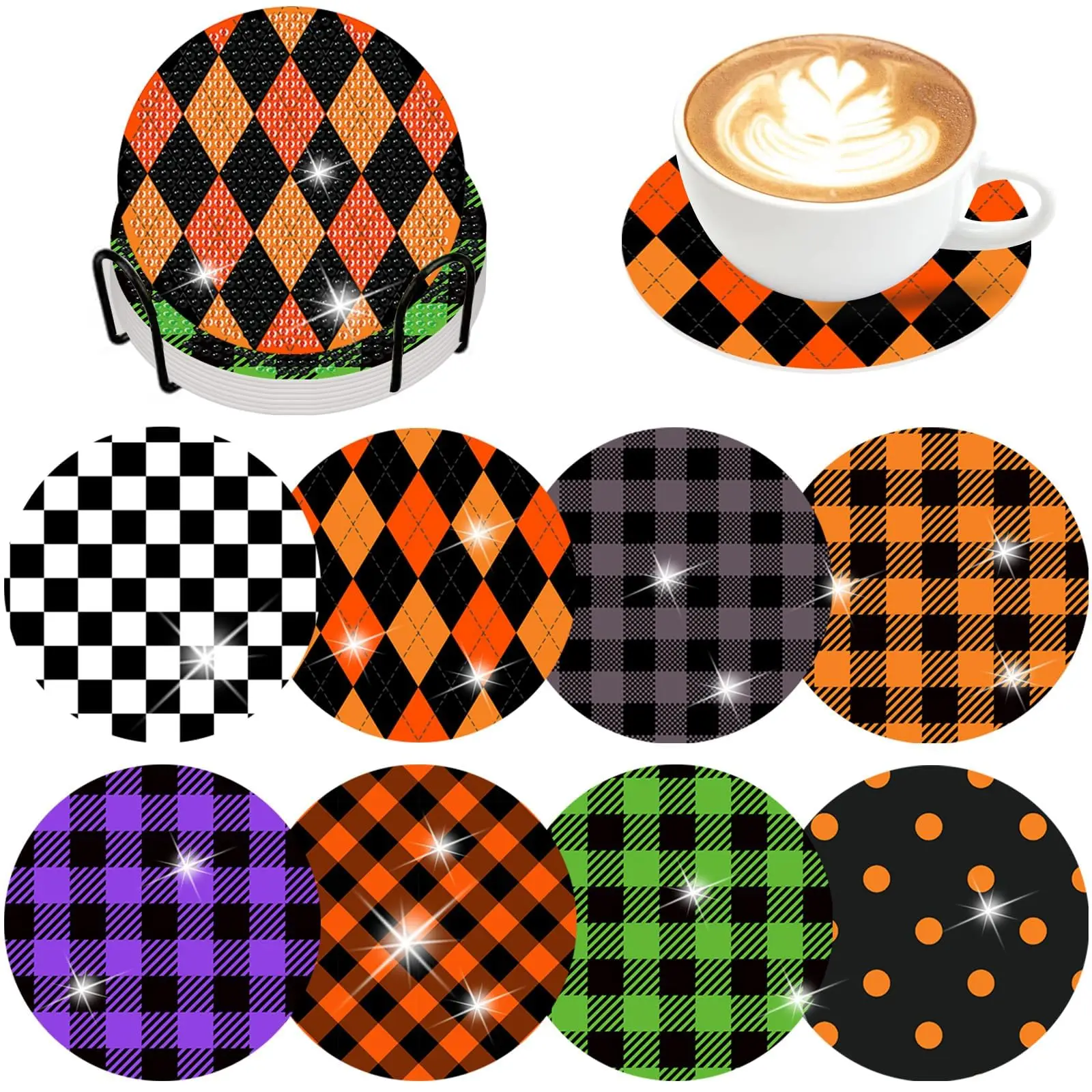 Halloween Diamond Painting Coasters, 8Pcs Halloween Diamond Art Kits for  Adults