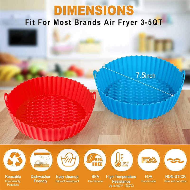 LMETJMA Silicone Air Fryer Liners Reusable Air Fryer Basket Round Replacement of Parchment Paper Liners Pot JT121