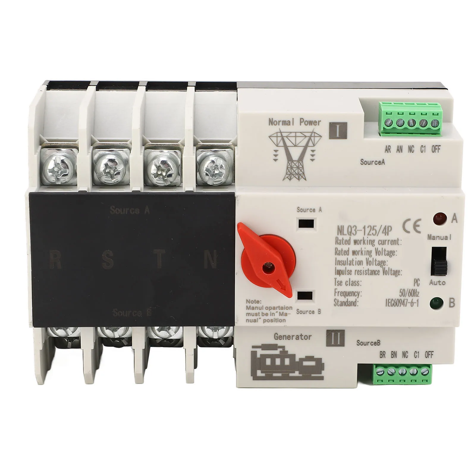 

Dual Power Automatic Transfer Switch 4P Power Switch Controller Wide Application Manual Auto Modes AC 110V 80A PC for Factory