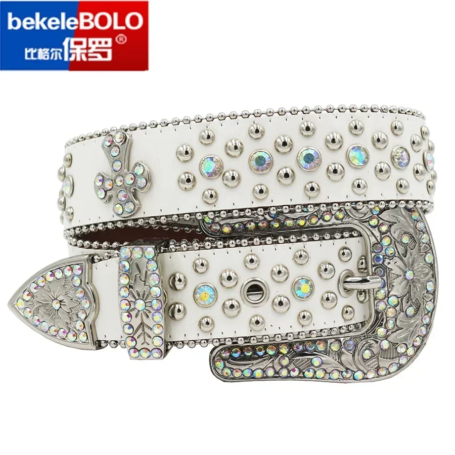 Punk Rhinestone Belts For Women Man High Quality Luxury Brand