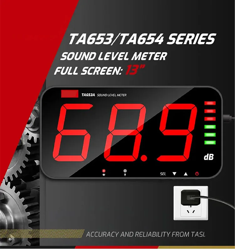 TA653/654 LED Sound Level Meter Wall Mount Noise Detector with Alarm Large Displ