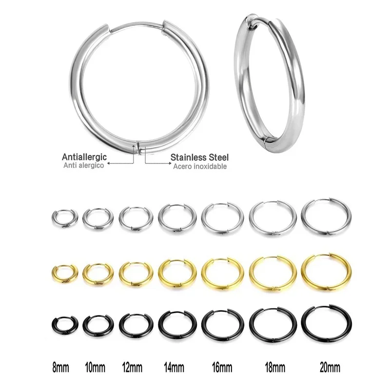 10pcs/set Small Hoop Earrings Stainless Steel Circle Round Huggie Hoop Earrings for Women Men Ear Ring Ear Bone Buckle 5