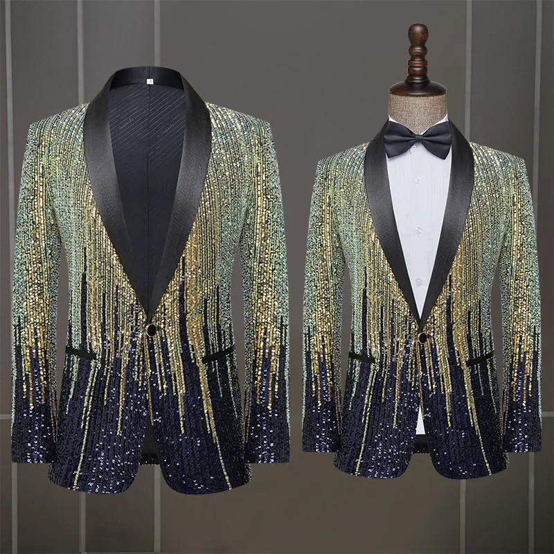 Shiny men's performance dress meteor gradient sequin set jacket stage show host wedding coat (jacket)