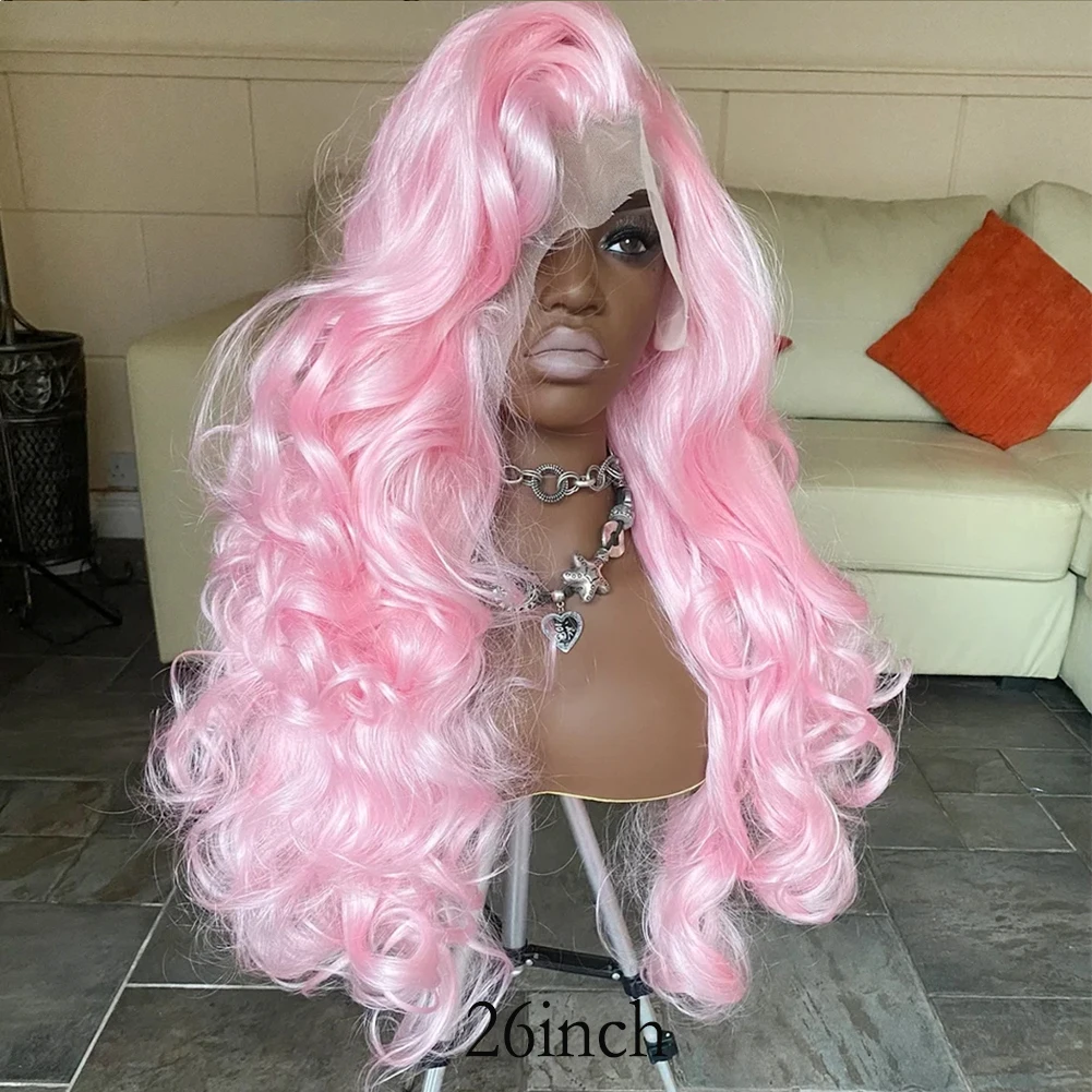 AIMEYA 13X4 Synthetic Lace Wigs for Women Pink Body Wave Wig Natural Hairline Heat Resistant Cosplay Synthetic Lace Front Wigs 5