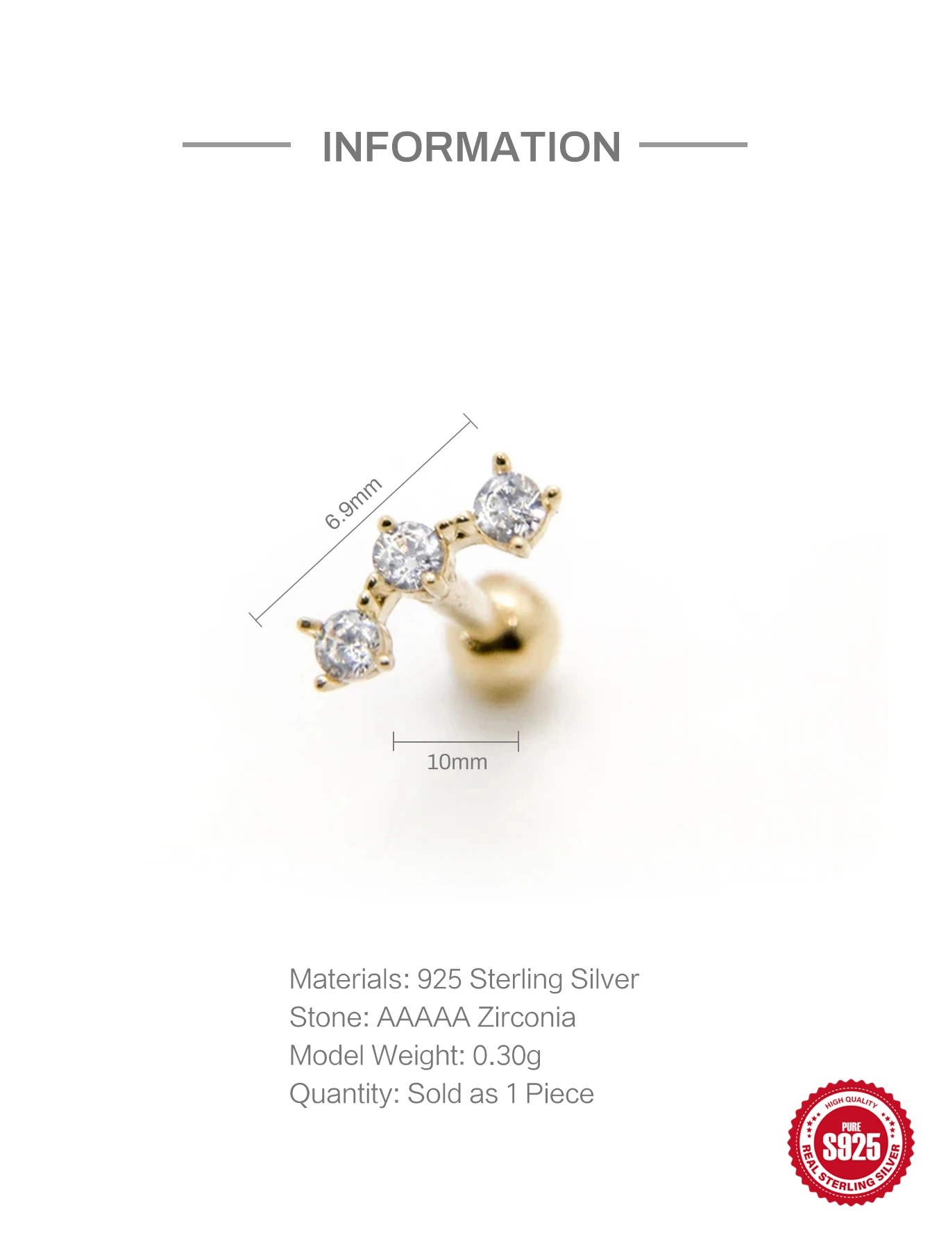 Orecchini a perno per le donne 5 coppie 925 Sterling Silver Post Stud