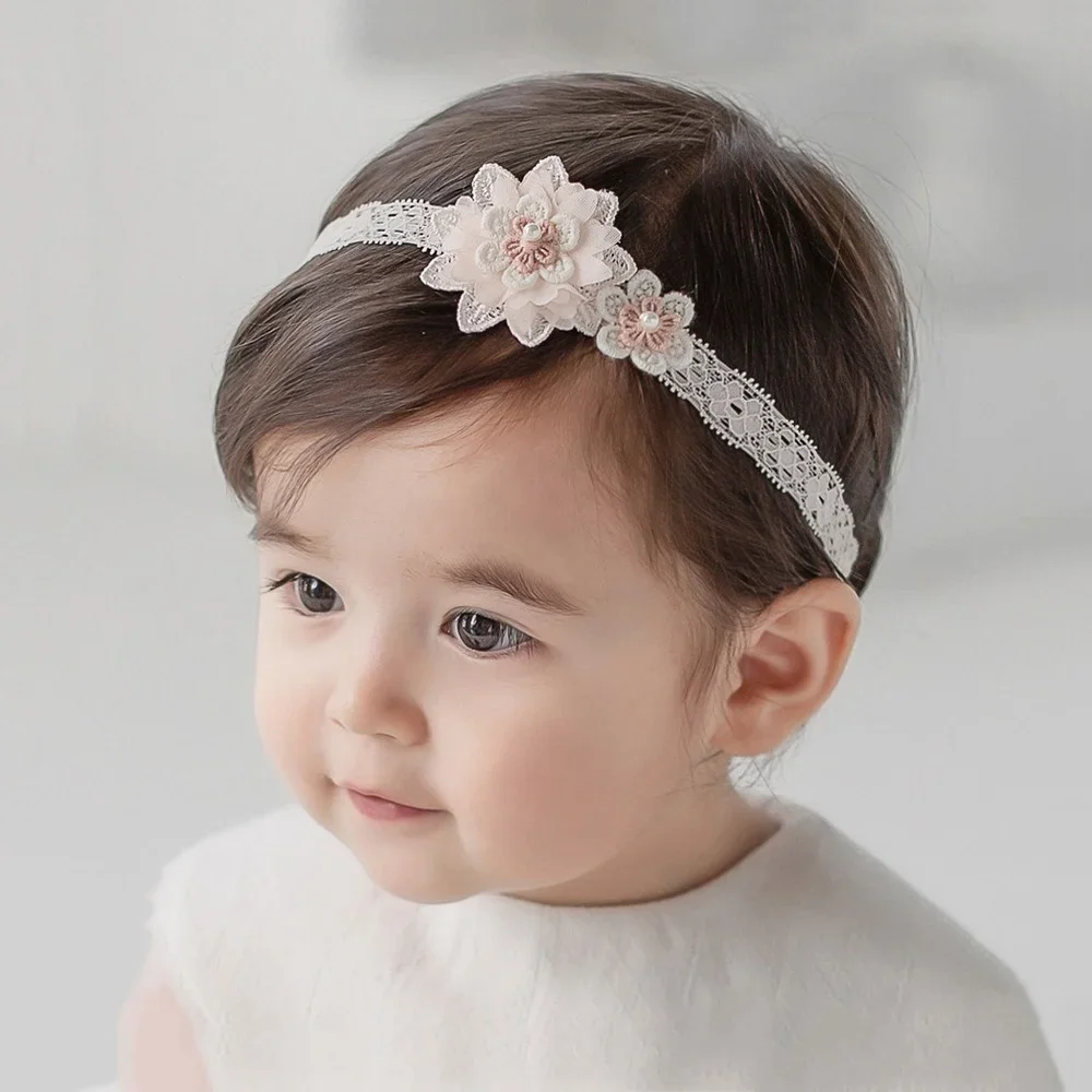 

0-12M Girls Baby Headbands First Birthday Wedding Lace Princess Hair Band Infant Toddler One Hundred Days Girl Accessories