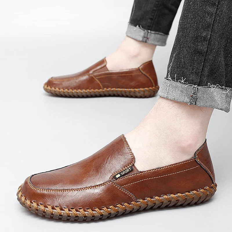 

Genuine Leather Men Casual Shoes Luxury Brand 2023 Mens Loafers Moccasins Breathable Slip on Black Driving Shoes Plus Size 38-47