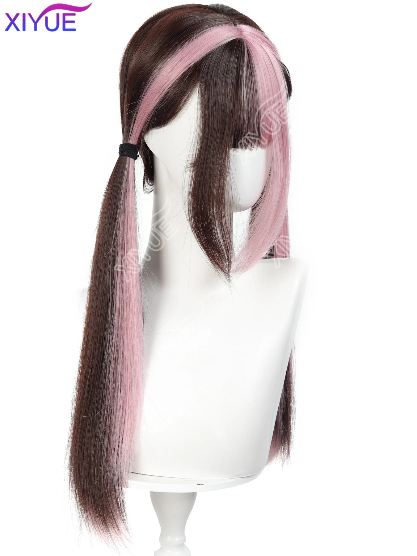 XY Highlight Pink Synthetic Lolita Double Ponytail Wig Straight Hair Wig with Bangs Suitable for Women Halloween Christmas Wear