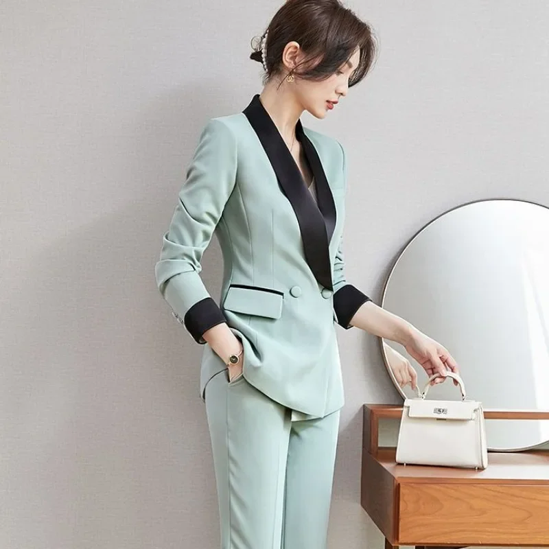 New Women's Spring Autumn Fashion Clothing Two Piece Set Leisure Jacket Temperament Goddess Fan Pants Professional Suit Business