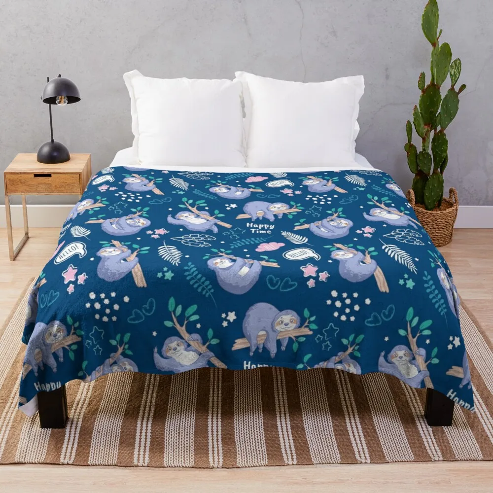 

Sloths tropical elements cute pattern Throw Blanket oversized Throw Blanket moving blanket giant sofa knit blanket
