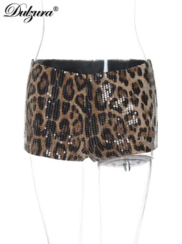 Dulzura Women’S Leopard Sequins Slim Shorts Sexy Casual Clothes For Ladies Party Club Streetwear Autumn Winter 6