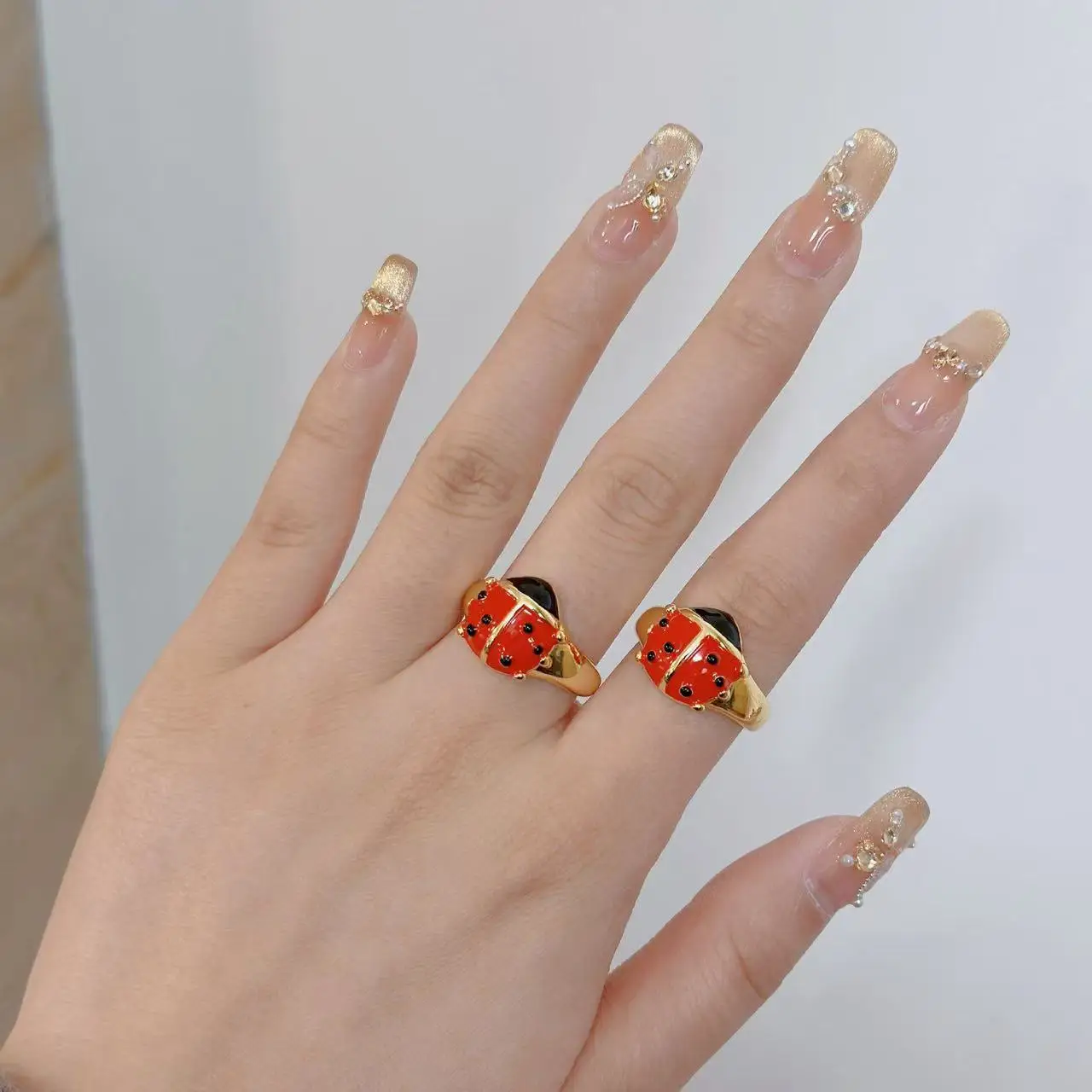 Vintage niche red ladybug adjustable women's ring elegant bohemian jewelry party wedding 2025 new 3