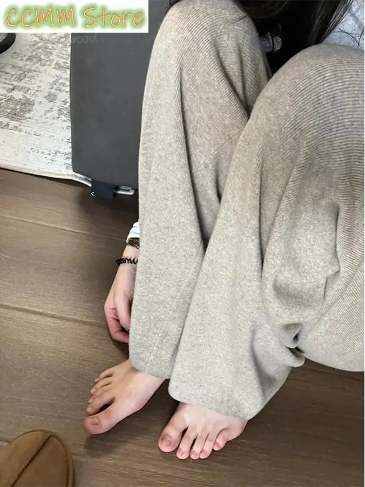 

New Fashion High Quality Autumn and Winter Loose Drop Wool Straight Trousers Cashmere Knit Wide Leg Woolen Mop Trousers