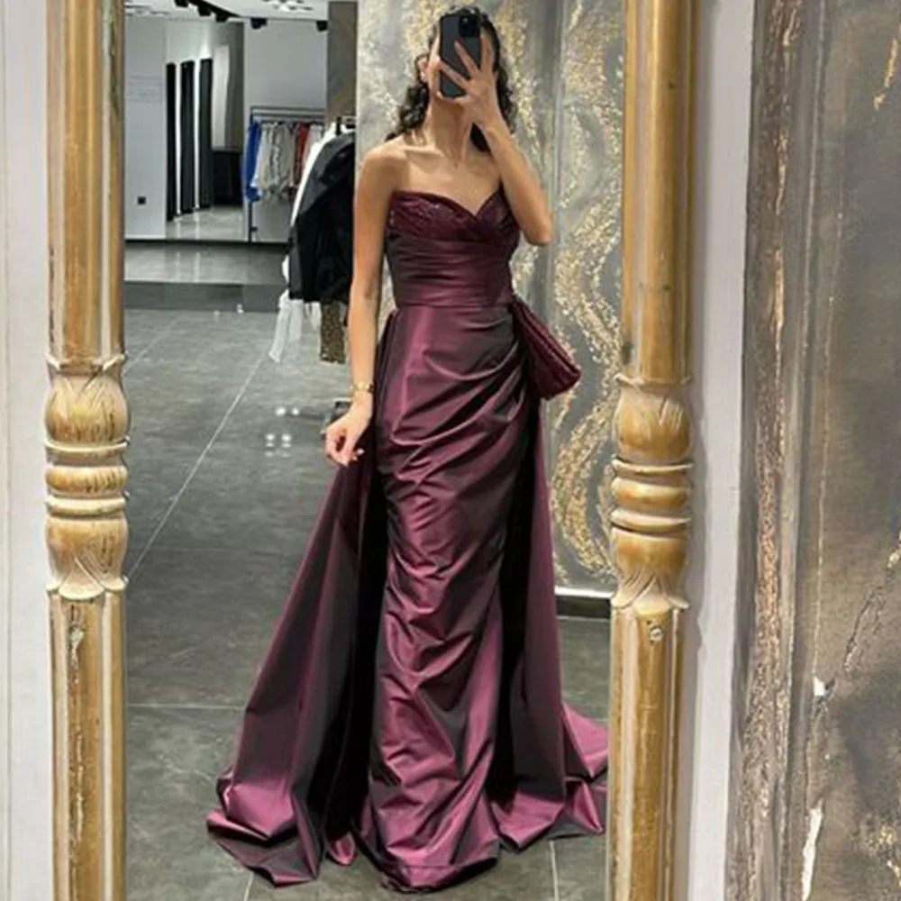 

Sexy Mermaid Evening Dresses 2023 Women Floor Length V Neck Satin Prom Gowns Sleeveless Zipper Back Beading Strapless Custom