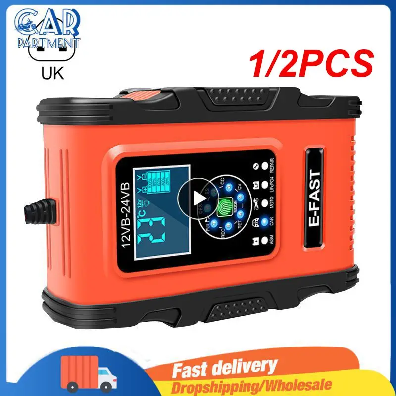 

1/2PCS Quick Car Battery Charger 12V/24V 12A Intelligent Trickle Maintainer Delivers 7 Stage Charging With LCD Display