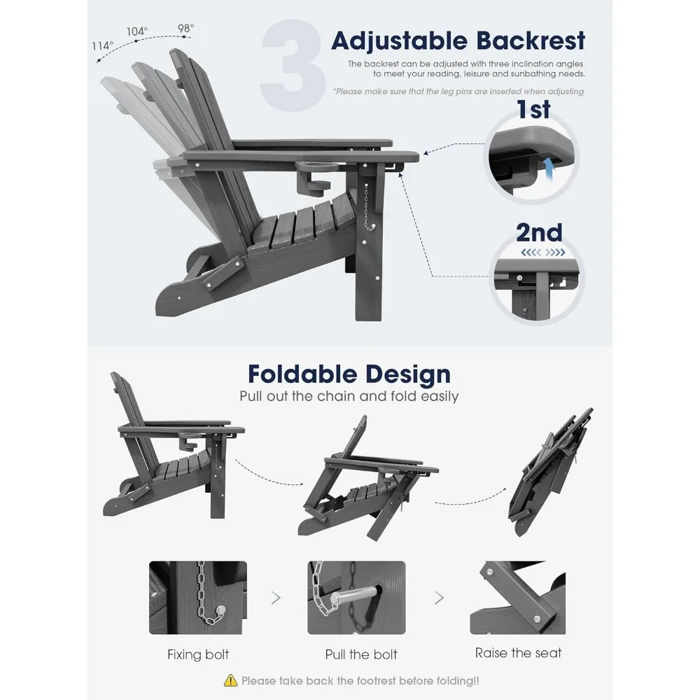 Folding Adjustable Adirondack Chair with Ottoman & 2 Cup Holders Set of 4,Multifunctional Adirondack Chair with Footrest 4
