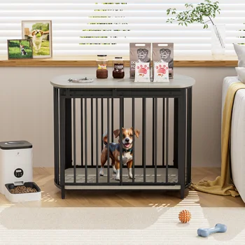 31.5" Furniture Style Dog Crate for Small and Medium Dogs, Wooden Cage Indoor Kennel Furniture, Modern Dog Crate End Table 2