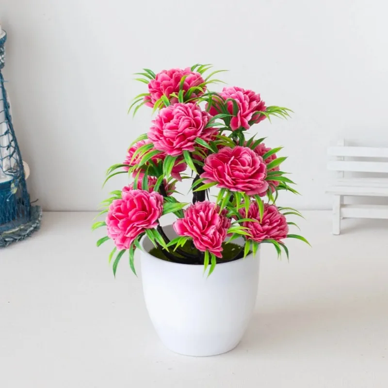Pianta Artificiale In Vaso Con Rose Gialle E Rose Rosa – Fiore Finto Recinto Bianco – Decorazione Casa, Ufficio, Balcone