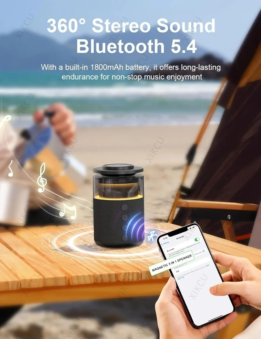 5 in 1 Magnetic Wireless Charging Bluetooth 5.4 Speaker Night Light For Apple Watch iPhone 17 16 15 14 13 12 Pro Max&AirPods Pro