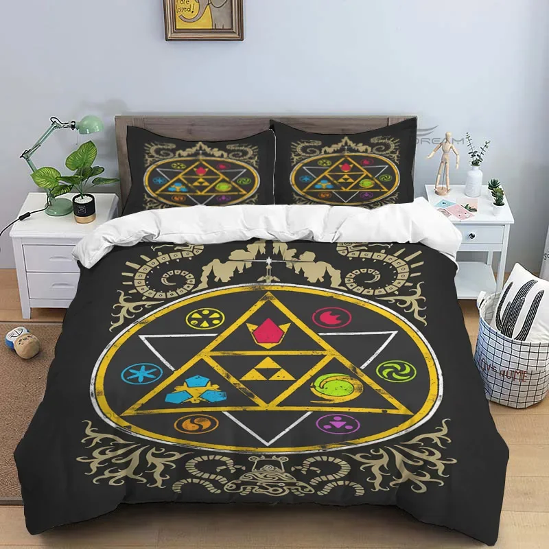 

Pop Cartoon Game Z-Zelda Pattern Comforter Bedding Set,Duvet Cover Bed Set Quilt Cover Pillowcase,King Queen Size Bedding Set