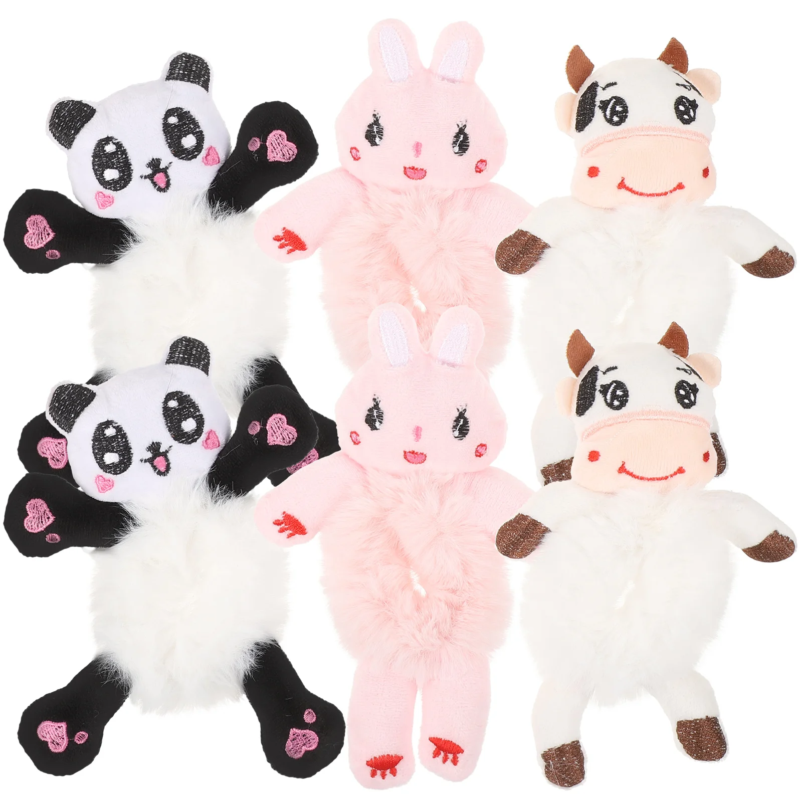 

Animal Hair Ties 6Pcs Plush Animal Hair Scrunchies Bunny Panda Cow Design Hair Rope Ponytail Holder Kawaii Headdress Furry