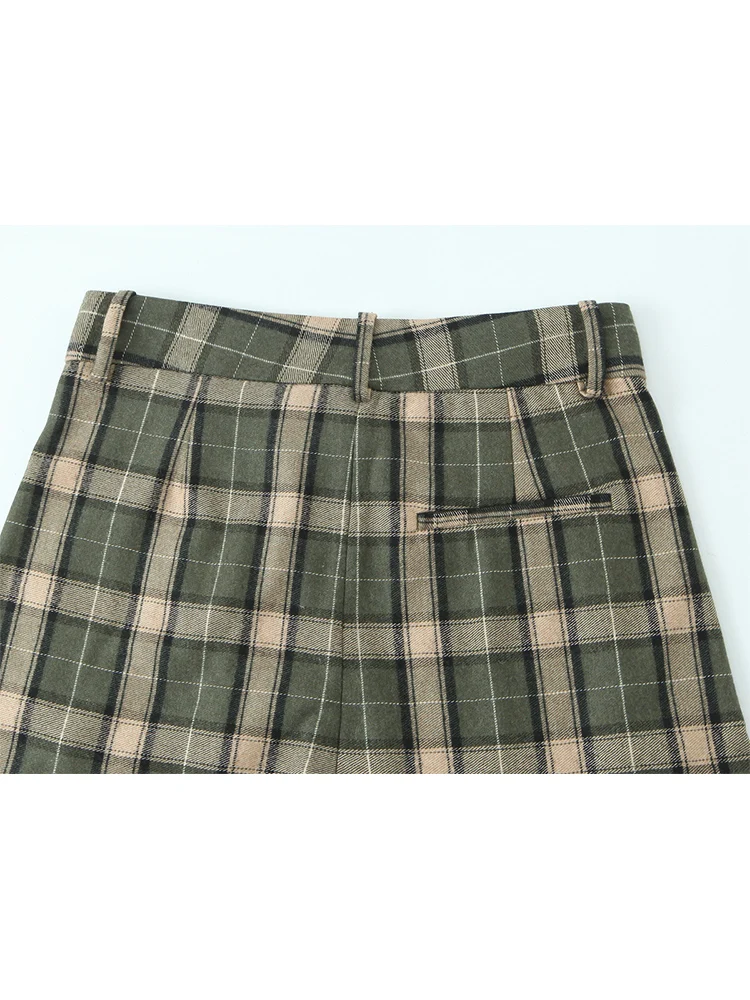 Women Casual High Waist Plaid Pants Autumn Winter Comfort Trousers Elegant Vintage Straight Leg Floor Length Loose Fit Trousers