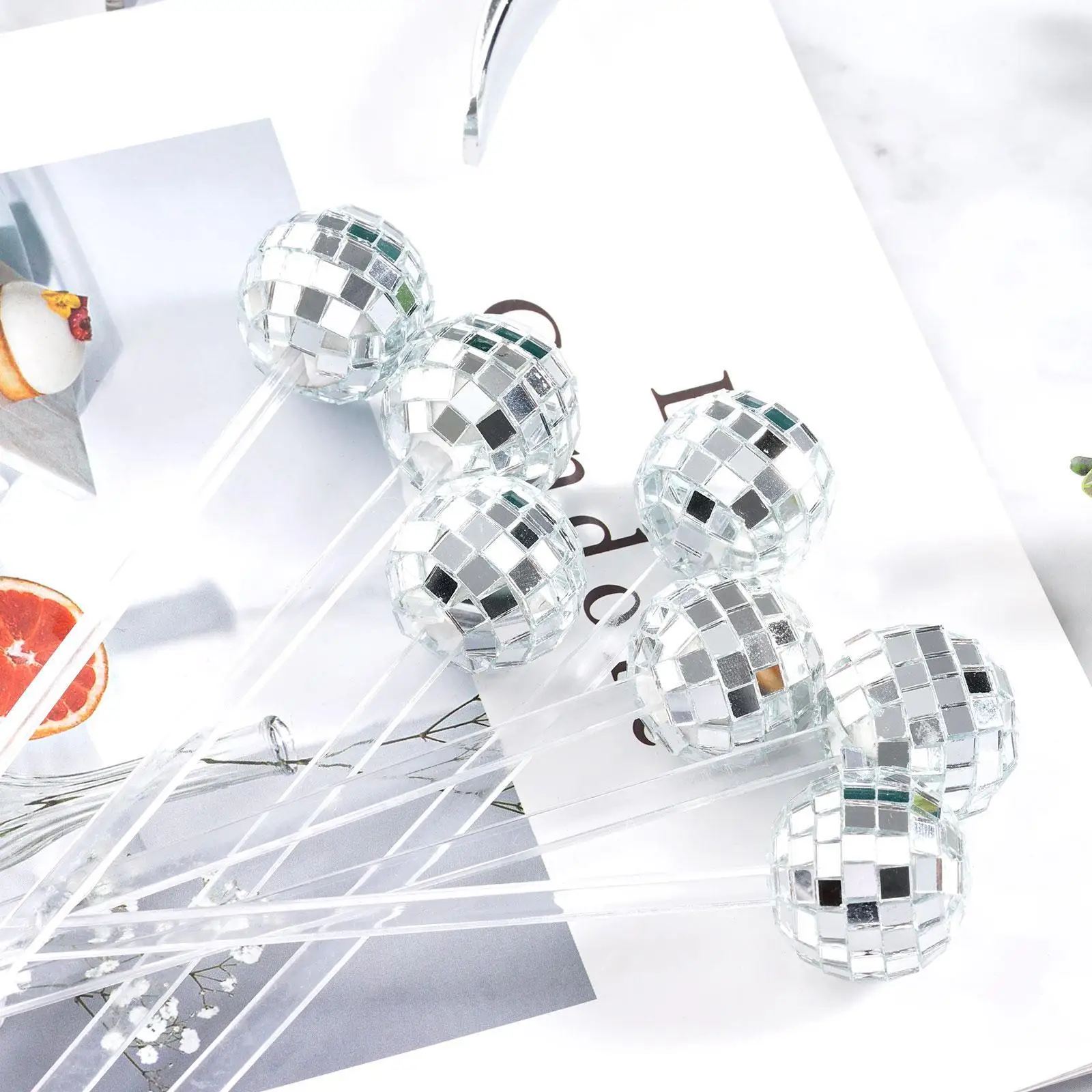10/24pcs Disco Ball Stirrers Cocktail Beverage Coffee Stirrer Plastic Mirror Ball Sticks For Home Drink Party Decor Favor