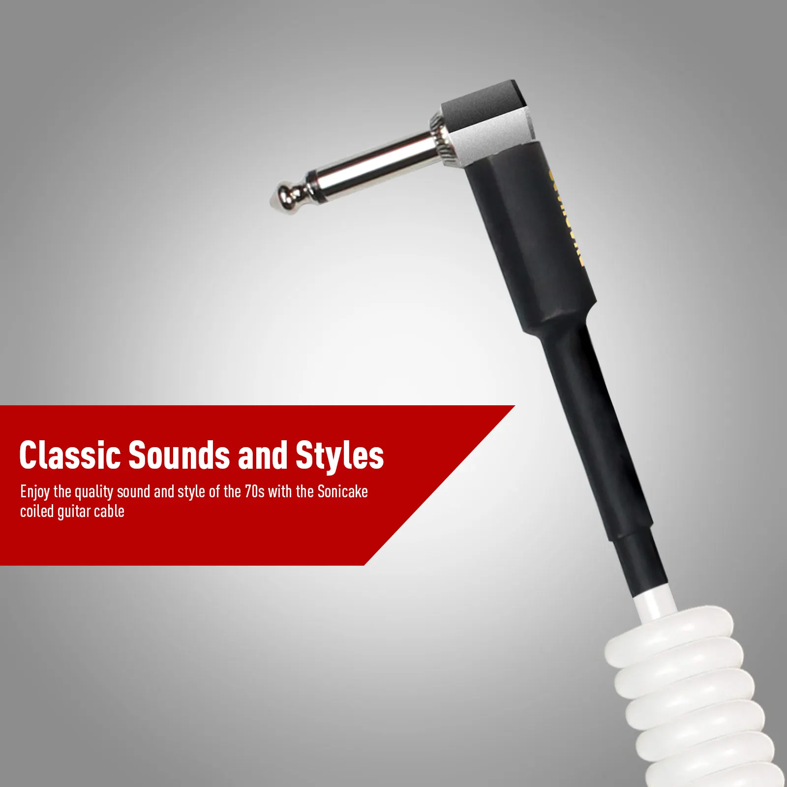 Coil Guitar Cable Audio 1/4" Right Angle to Straight White Instrument Coiled Cur