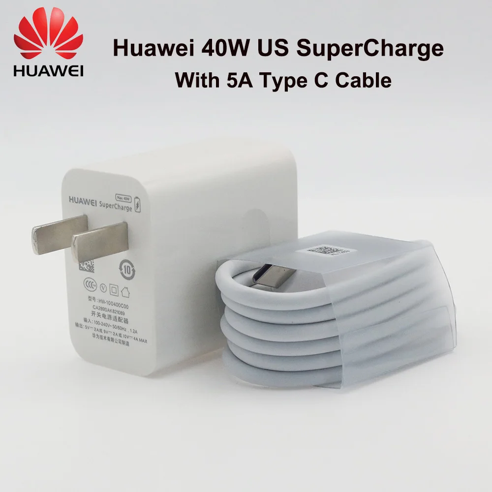 

Huawei Charger 40W Original Super Charger US Plug Fast Charge 5A USB Type C Cable for Mate 20 30 Pro P40 P30 Pro Honor 20 30 V30