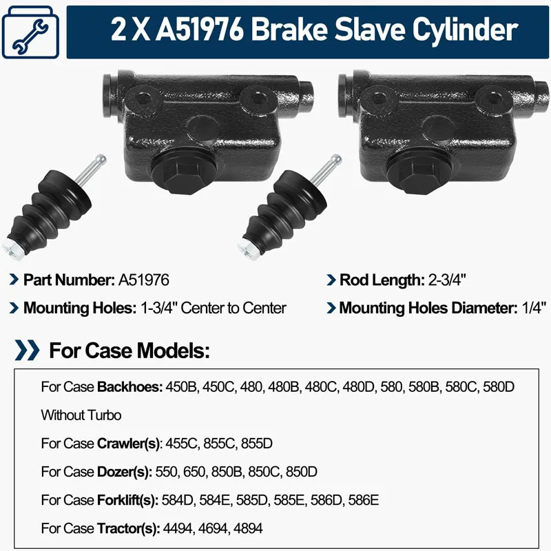 2X A51976 L25419 Brake Master & Slave Cylinder Kit For Case 430 450 450B/C 480 480B/C/D 580 580B/C 850B/C/D 855C
